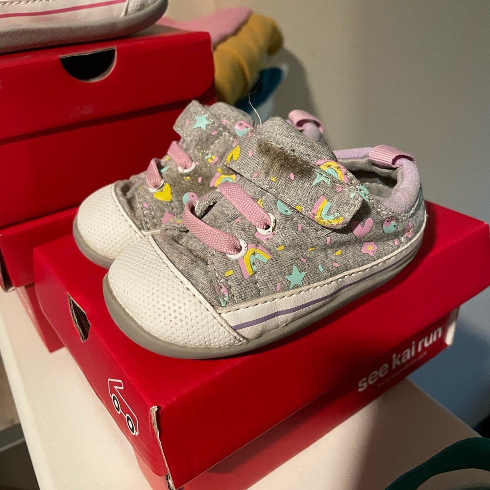 See Kai Run - Stevie (First Walker) Grey Jersey/Happy 4.5